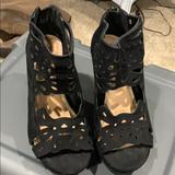 Torrid Shoes | Black Faux Suede Wedge With Cut Out. Sz 8 | Color: Black | Size: 8