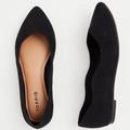 Torrid Shoes | Black Faux Suede Scalloped Pointed Toe Flat (Ww) | Color: Black | Size: 8