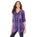 Plus Size Women's Soft Plaid Button-Up Big Shirt by Roaman's in Purple Medallion Plaid (Size 16 W)