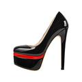 MissHeel Women's Platform Round Toe Comfortable Super High Heel Stiletto Slip On Fashion Sexy Pump for Dress Party Red and Black Size 7