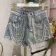 Short en jean industriel pour femme short en jean glands pendentif perle garniture en fourrure