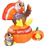 Joiedomi 6 ft. Tall Brown, Yellow & Red Plastic Turkey on Pumpkin Inflatable - 9.4"W x 7.6"L x 10.8"H