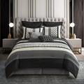Lark Manor™ Boatright Modern & Contemporary 8 Piece Comforter Set Polyester/Polyfill/Microfiber/Satin in Gray/Black | Wayfair