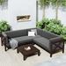Latitude Run® Markaya 4 Piece Sectional Seating w/ Cushions Wood/Natural Hardwoods in Brown/White | 26.6 H x 57.3 W x 24.6 D in | Outdoor Furniture | Wayfair