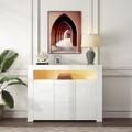 Ivy Bronx Sideboard Storage Cabinet w/ LED Light, Wooden TV Stand w/ 3 Doors Wood in Gray/White | 38.2 H x 51.2 W x 13.8 D in | Wayfair