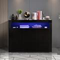 Ivy Bronx Sideboard Storage Cabinet w/ LED Light, Wooden TV Stand w/ 3 Doors Wood in Black | 38.2 H x 51.2 W x 13.8 D in | Wayfair