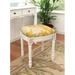 Ophelia & Co. Caramel Peony Linen Vanity Stool w/ Antique White Finish & Welting Linen/Wood/Upholstered in Yellow/Brown | Wayfair