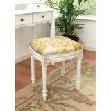 Ophelia & Co. Caramel Tuscan Floral Linen Vanity Stool w/ Antique White Finish & Welting Linen/Wood/Upholstered | 19 H x 16 W x 15 D in | Wayfair