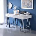 Brayden Studio® Kadri Home Office Desk, Computer Desk, Built-In USB Port Writing Desk High Gloss & Chrome Finish Wood/Metal in White | Wayfair