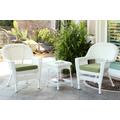 White Wicker Chair And End Table Set With Sage Green Chair Cushion- Jeco Wholesale W00206_2-CES029