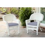 White Wicker Chair With Steel Blue Cushion - Set Of 2- Jeco Wholesale W00206-C_2-FS033-CS