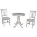 Solid Wood Round Pedestal Dining Table and 2 San Remo Chairs in Washed Gray Taupe