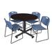 Regency Seating Kobe 48-inch Round Breakroom Table with 4 Zeng Blue Stack Chairs