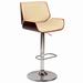 Curved Design Swivel Faux Leather Barstool with Wooden Support, Cream