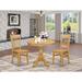 East West Furniture Dining Room Table Set- A Round Wooden Table with Pedestal and 2 Dining Chairs, Oak Finish(Seat Options)