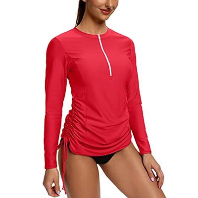 Half-Zip Workout Top Inno Women's Long Sleeve Hooded Rash Guard Shirt Adjustable Ruched Side UPF 50 