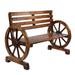 Outdoor Wooden Wagon Wheel Bench with Slatted Seat and Backrest