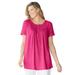 Plus Size Women's Short-Sleeve Pintucked Henley Tunic by Woman Within in Raspberry Sorbet (Size 38/40)