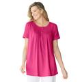 Plus Size Women's Short-Sleeve Pintucked Henley Tunic by Woman Within in Raspberry Sorbet (Size 34/36)