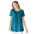 Plus Size Women's Short-Sleeve Pintucked Henley Tunic by Woman Within in Deep Teal (Size 14/16)