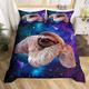 Sloth Duvet Cover 3D Funny Animal Galaxy Sloth Bedding Set Chic Purple Blue Starry Sky Comforter Cover For Kids Boys Girls Children Outer Space Milky Way Bedspread Cover Bedroom Decor King Size