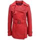 Womens Real Leather Double Breasted Mid Length Trench Coat Sienna (14, Red)