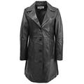 Womens Real Leather 3/4 Length Mac Coat Button Fastening Macey (14, Black)