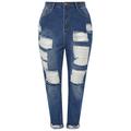 Yours - Mid Blue Extreme Ripped Mom Jeans - Women's - Plus Size Curve