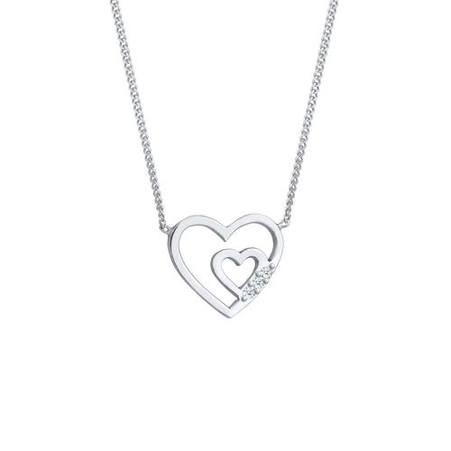 Elli DIAMONDS - Herzen Offen Liebe Diamant (0.045 ct.) 925 Silber Ketten 1 ct Damen