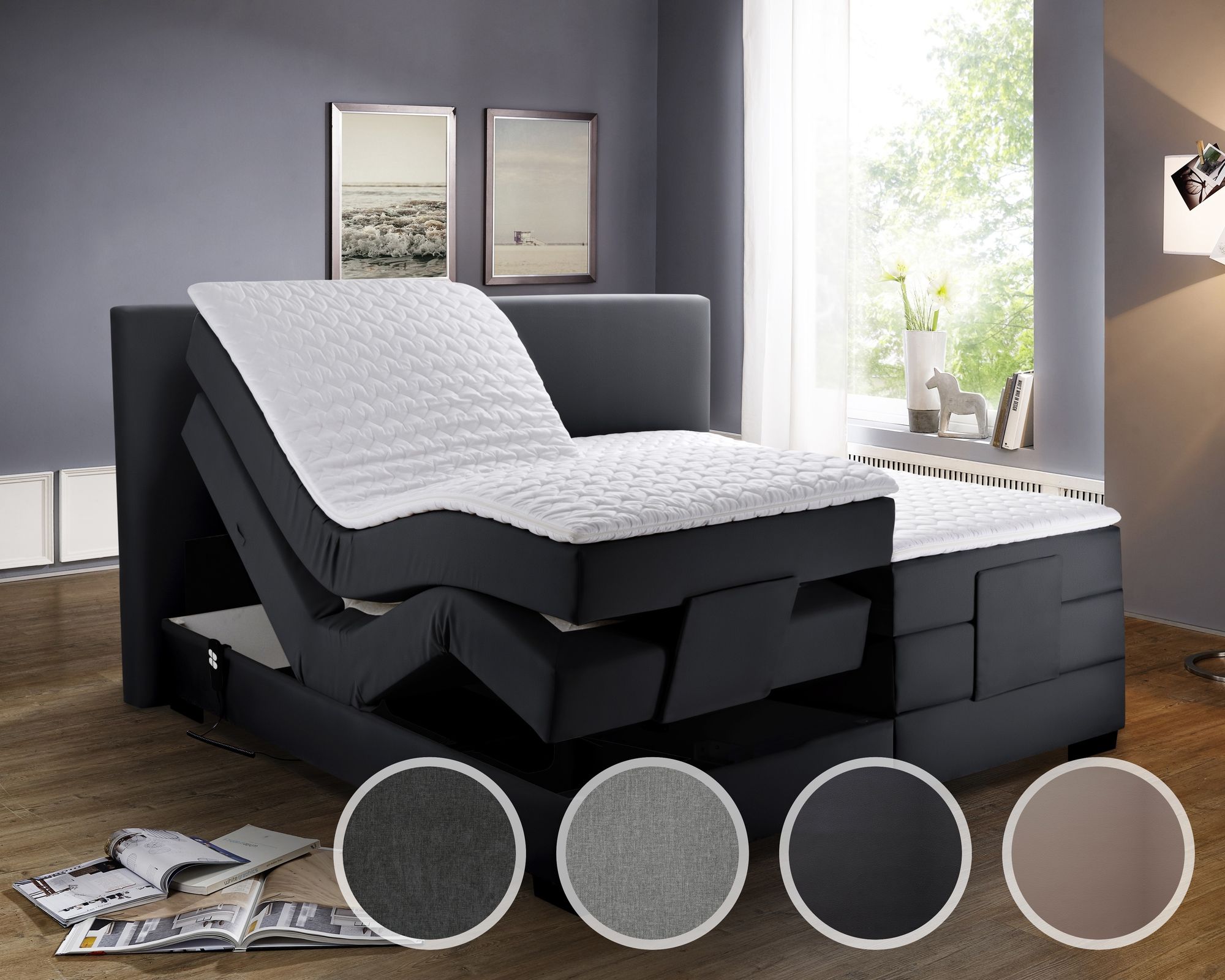 Winkle »Aragon« Boxspringbett Bettkasten / 200x200 cm / ohne Matrazen / Stoff Anthrazit 9549