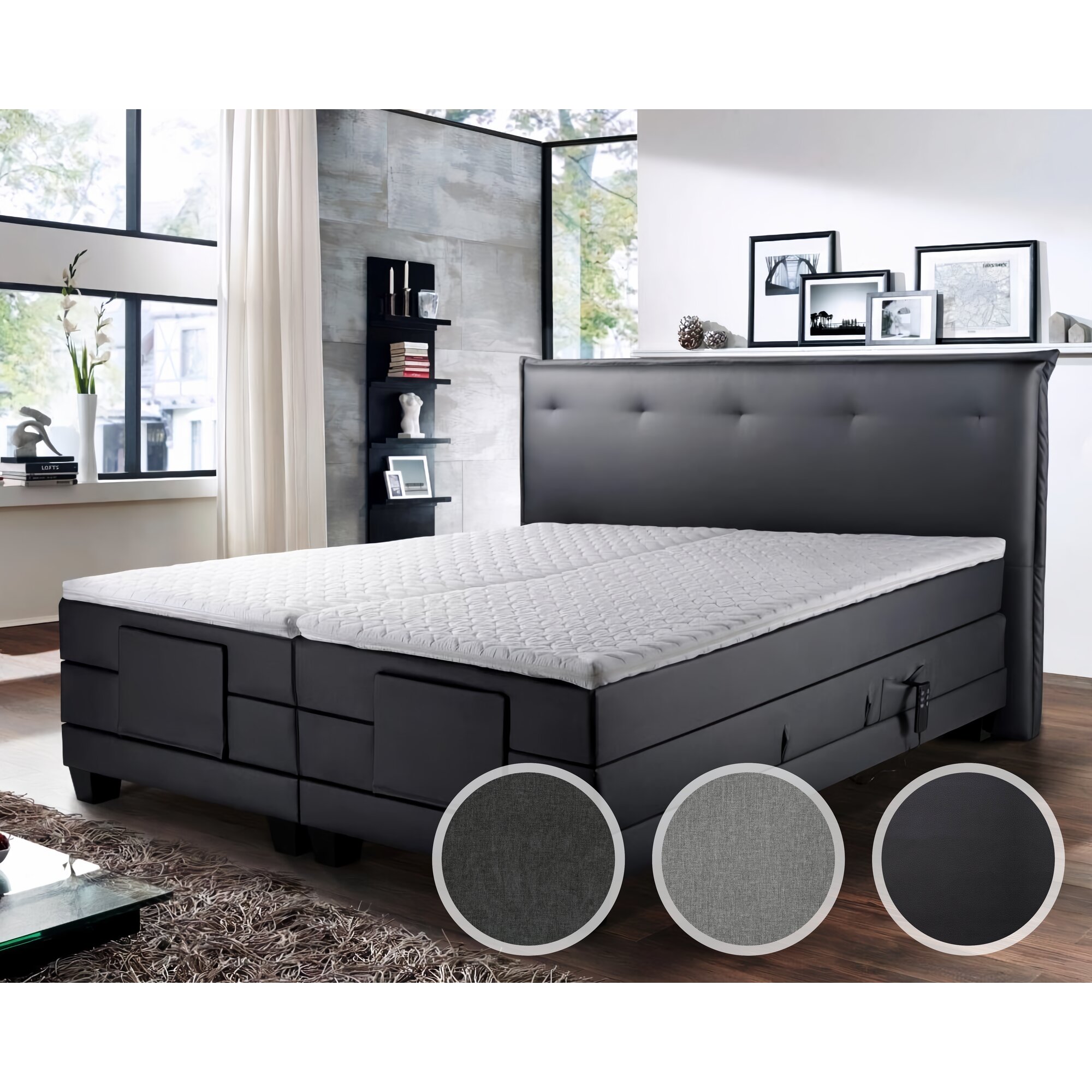 Winkle »Niagara« Boxspringbett Box-Starr / 200x200 cm / ohne Matratzen / Stoff Anthrazit 9549