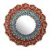 NOVICA Colorful Arrangement, Bronze gilded reverse-painted glass wall mirror