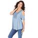 Plus Size Women's Lace-Trim Cold-Shoulder Tee by Roaman's in Pale Blue (Size 18/20)