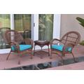 3Pc Santa Maria Honey Wicker Chair Set - Sky Blue Cushions- Jeco Wholesale W00210_2-CES027