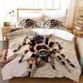 JIANGLANY Brown Beige 3D Print Spider Duvet Cover Set Double Size Animal Insect Theme Patterned Soft Microfiber Bedding Set for Boys Teenager 3 Pieces (1 Duvet Cover + 2 Pillowcases) Quilt Cover