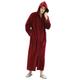 Xiang Ru Hooded Dressing Gown Zip Front Full Length Housecoat Warm Towelling Robe for Men Burgundy L
