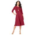 Plus Size Women's Ultrasmooth® Fabric Boatneck Swing Dress by Roaman's in Classic Red (Size 38/40) Stretch Jersey 3/4 Sleeve Dress