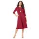 Plus Size Women's Ultrasmooth® Fabric Boatneck Swing Dress by Roaman's in Classic Red (Size 38/40) Stretch Jersey 3/4 Sleeve Dress