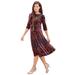 Plus Size Women's Ultrasmooth® Fabric Boatneck Swing Dress by Roaman's in Multi Mirrored Medallion (Size 18/20) Stretch Jersey 3/4 Sleeve Dress