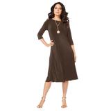 Plus Size Women's Ultrasmooth® Fabric Boatneck Swing Dress by Roaman's in Chocolate (Size 34/36) Stretch Jersey 3/4 Sleeve Dress