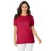 Plus Size Women's Fine Gauge Crewneck Shell by Jessica London in Classic Red (Size 26/28) Short Sleeve Sweater