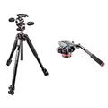 Manfrotto Kit Alu Stativ mit 3 Segmenten und 3-Wege-Neiger, Professionelles Fotozubehör-Kit & Fluid-Video-Neiger mit Flacher Basis und Schwenkgriff, Video-Kopf für Camcorder und VDSLR-Kameras