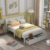 Wildon Home® Bybel White Twin Size Platform Bed w/ Under-Bed Drawer in, Full/Double Wood in Gray | 36.2 H x 76 D in | Wayfair