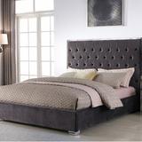 Everly Quinn Hungerford Tufted Low Profile Platform Bed Upholstered/Velvet in Gray/Black | 56 H x 82 W x 91 D in | Wayfair