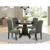 Winston Porter Montreuil 4 - Person Rubberwood Solid Wood Dining Set Wood/Upholstered in Black | Wayfair 531FCA154B5D492983C6C486FFA2CA44