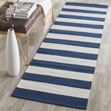 Blue/Navy 27 x 0.16 in Area Rug - Beachcrest Home™ Brookvale Striped Handmade Flatweave Cotton Navy/Ivory Area Rug Cotton | 27 W x 0.16 D in | Wayfair