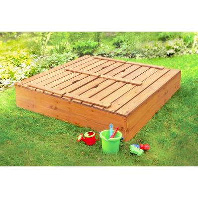 Badger Basket Covered Convertible Cedar Sandbox with Two Bench Seats - 46.5 inches L x 46.5 inches W x 9.5 inches H