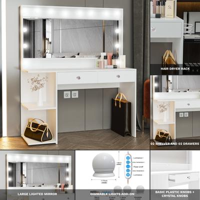 Boahaus Makeup Vanity With Mirror & Lights 2 Drawers Sleek 4 Storage Spaces