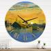 Designart 'Yellow Frosty Winter Morning in The VilLage Watercolor' Farmhouse wall clock