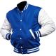 Mens Varsity College Jacket - Royal Blue & White Bomber Baseball Jacket - American Style Letterman Wool + Faux Leather Jacket For Men